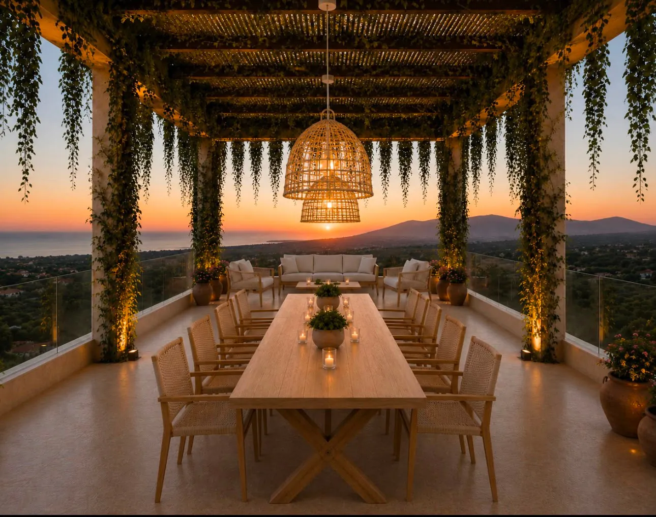 Casa Mirador — dinner on the terrace between the mountains and the sea